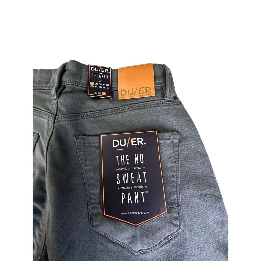 Duer Du/er No Sweat Pants MENS 28x34 In Gull Relaxed Taper N2X Stretch NWT
